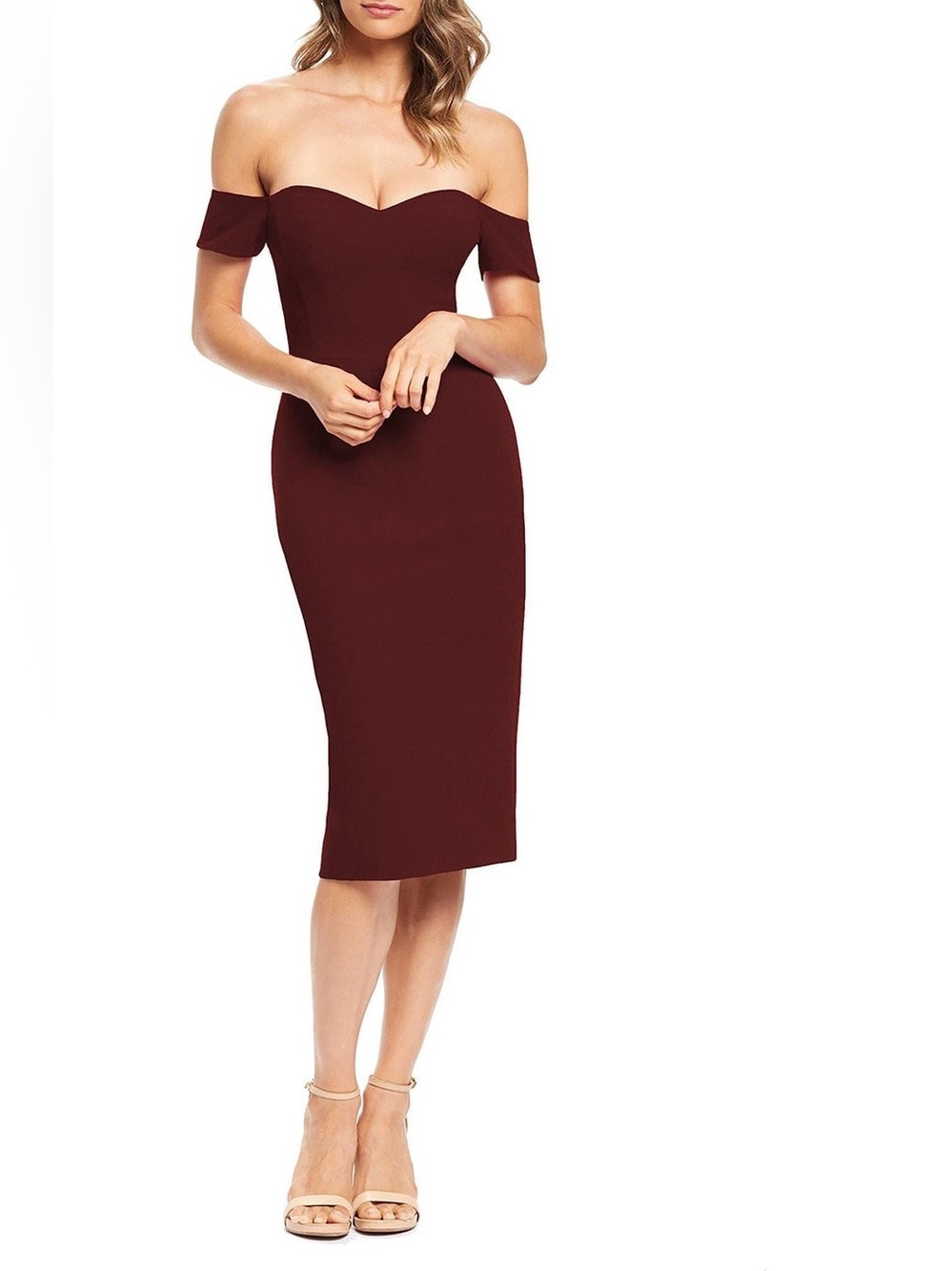 Dress the Population Bailey Off the Shoulder Body-Con Dress Burgundy M